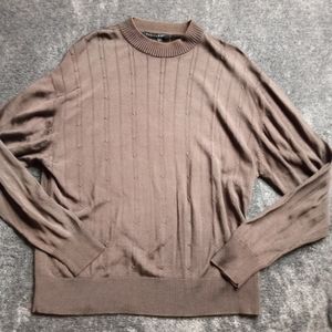 Tulliano rayon cotton blend cabled crew neck sweater with repair